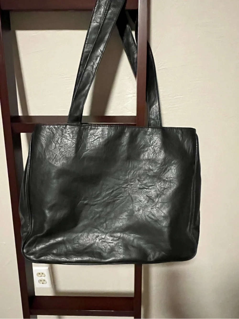 Vintage Outbrook Black Faux Leather Work & Travel Tote Bag